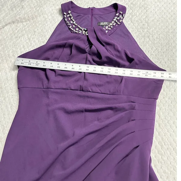 S.L. Fashions SLNY Maxi Dress Women's Plus 18 Purple Embellished Halter Neckline - Image 9