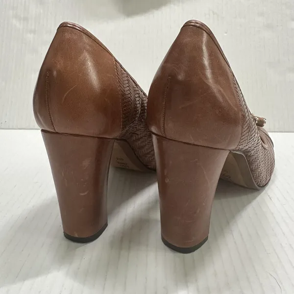Antonio Melani Tassel Pump‎ Shoes Womens 9 Brown Leather Block Heel Round Toe - Image 4