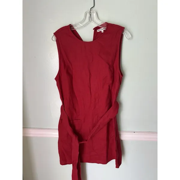 Reformation‎ Sommer Belted Linen Mini Dress M Red Shift Sleeveless - Image 2