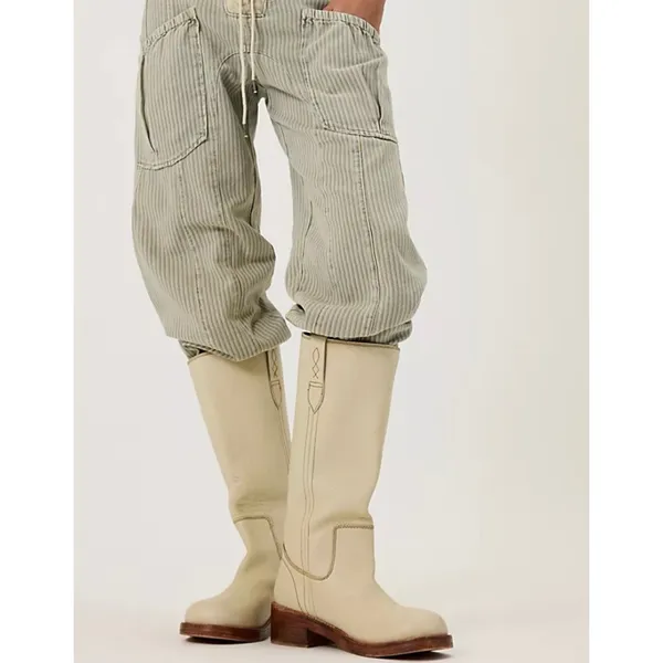 Free people Blaze Parchment Leather Block Heel Knee Boots SZ 6 NEW - Image 7