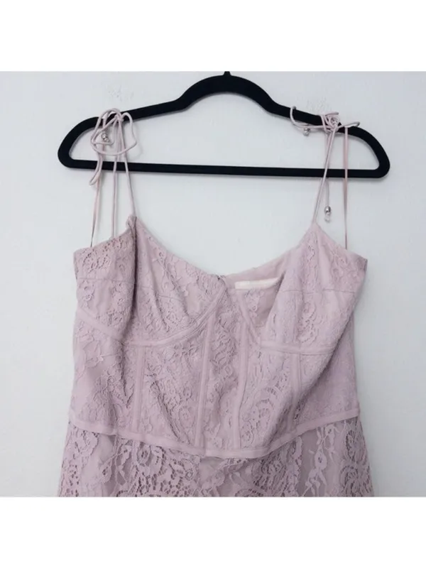 Keepsake The Label Sense Lace Midi Dress 10 Pink Sheer Sweetheart Tie Sleeve - Image 7