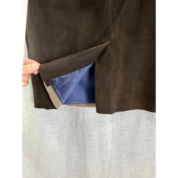 NWT Elie Tahari Dark Brown Suede Pencil Skirt 10 Kim‎ Midi Leather Luxe Academia - Image 4