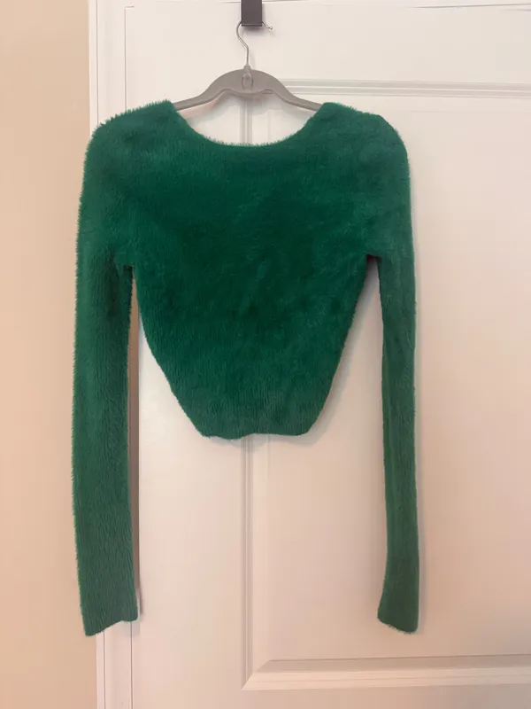 Aerie Reversible Green Fuzzy Cropped Sweater - Image 4