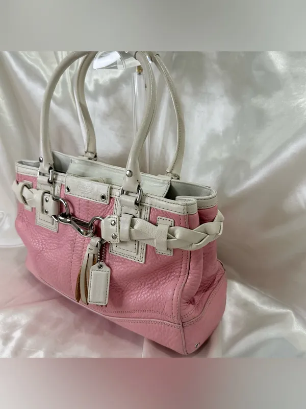 Vintage Coach Y2K Hamptons Carryall Satchel Bag Pink Leather Coquette F13084 - Image 3