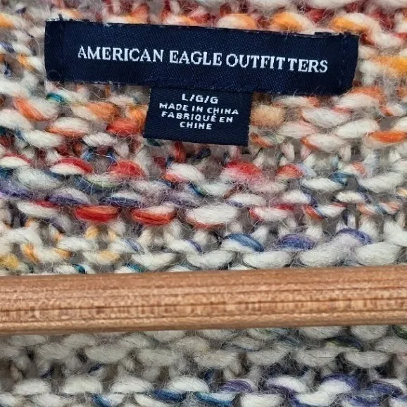 American Eagle Sweater Women Large Multi Color Cable Knit Marled Chunky Wool Mix - Image 2