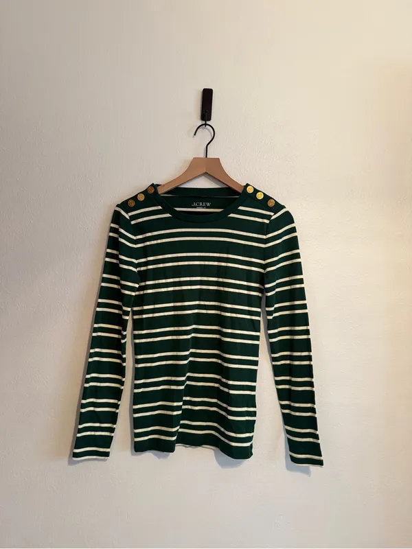 J. Crew Perfect-fit long-sleeve crewneck T-shirt with lion buttons‎ in stripe - Image 2