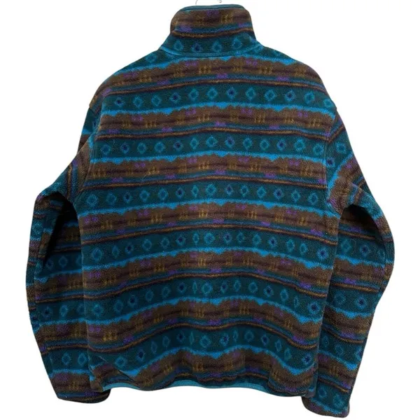 L.L. Bean Vintage Womens Size M Blue Tribal Southwestern Fleece Full Zip Jacket - Image 4