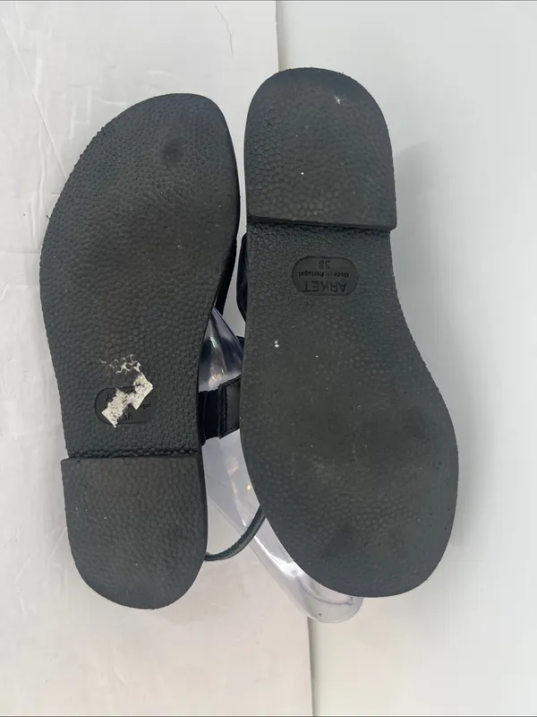 ARKET Black Leather Thong Sandals Women’s EU 38 with gold made in Portugal - Image 9