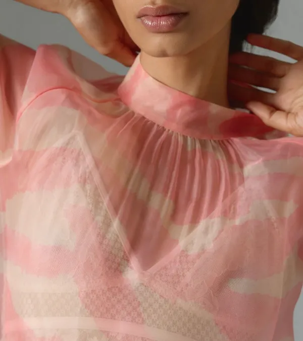 Anthropologie Daniel Rainn Mock Neck Organza Blouse, Size L - Image 4