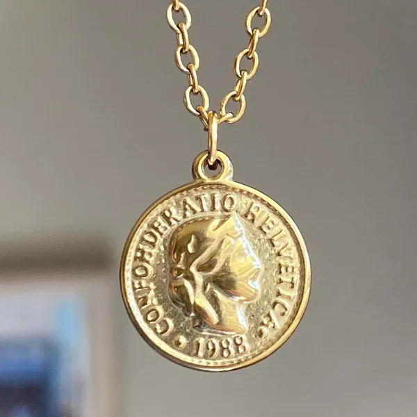 Handmade fully gold tone stainless steel antique vintage chic style coin necklace✨ - Image 2