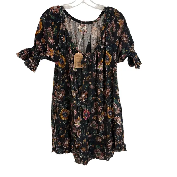 Natural Life Sienna Black Floral Mini Dress Cotton Womens Size Medium NWT - Image 2