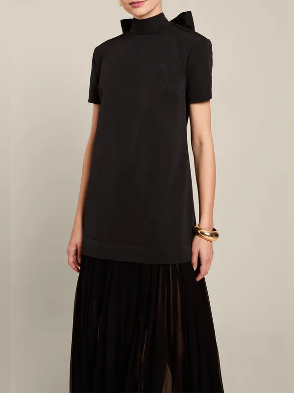 NWT o.p.t Elowen Maxi Dress size L Few Moda short sleeve tie bow back Black - Image 5