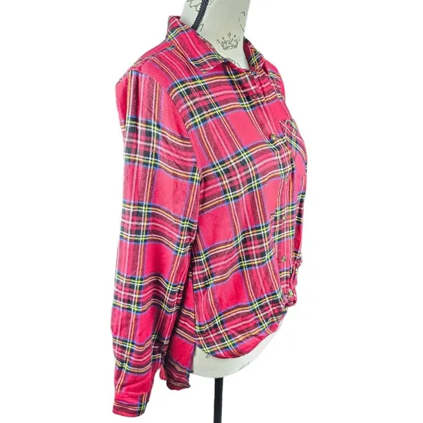 Hippie Rose -658 NWT Red Black Plaid Long Sleeve‎ Front Knot Button Down Shirt S - Image 2