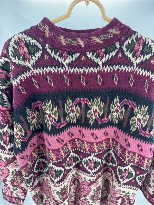 Express Tricot vintage 90s Women's floral Sweater Plum Pink M oversized retro - Image 5