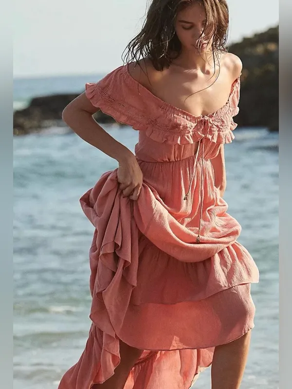 New FREE PEOPLE Moonlight Ocean Maxi in Burnt Coral Size L - Image 7