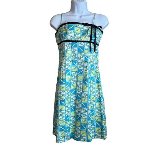 Vintage Becky & Max Y2K‎ Dress Blue Green Size 4 Empire Waist Babydoll Artsy - Image 2