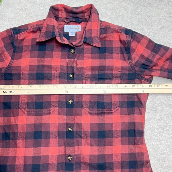 Carhartt Plaid Lightweight‎ Flannel Rust Black Workwear Utility EUC Sz XS Casual - Image 6
