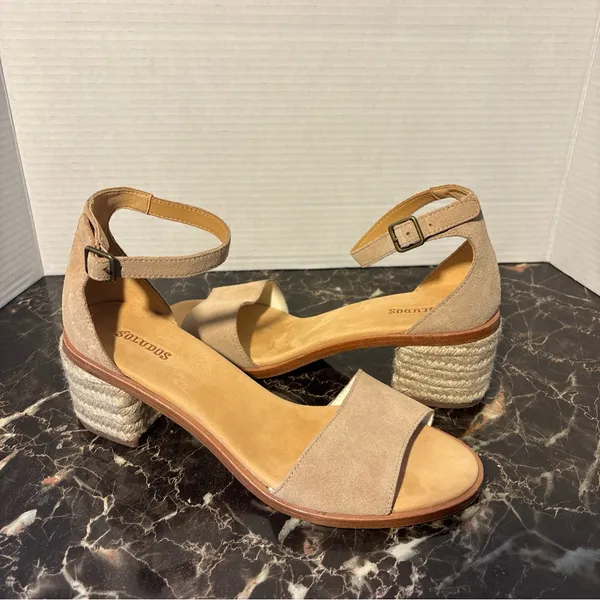Soludos Anthropologie Capri Espadrilles Block Heel Tan Suede Women’s Size 8.5 - Image 3