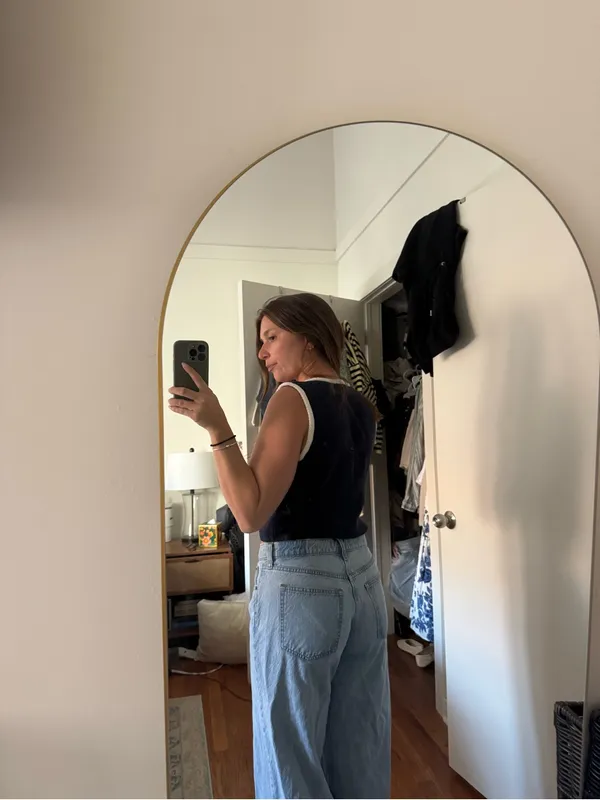 Abercrombie Navy Button-Up Ribbed Crop Top with White Trim - Image 2