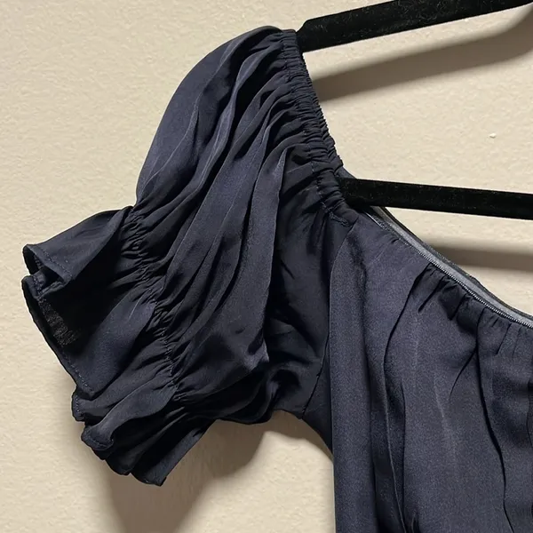 HELLO MOLLY (NWT) Sky Child Ruched Puff Sleeve Maxi Dress Navy, Size XS/2 - Image 7