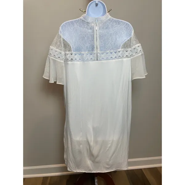 Express Dress Cream Lace Mock Neck Ruffle Feminine Size L - Image 4