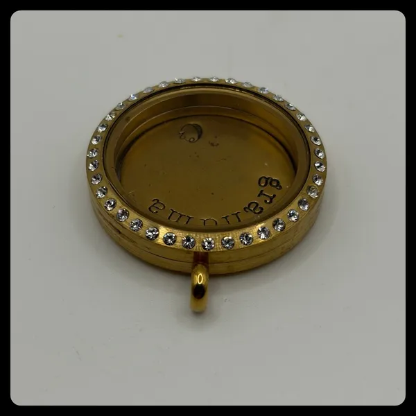 Origami Owl Locket Pendant Womens Small Gold Crystal Grandma Charm‎ Necklace - Image 3