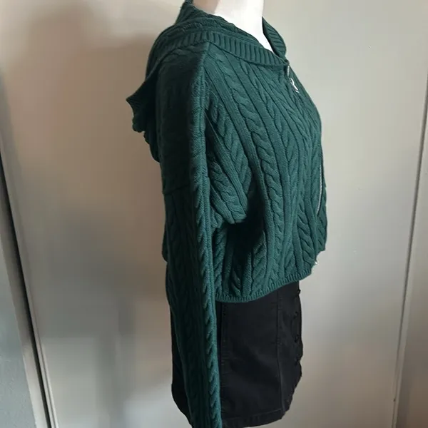 New PacSun Women’s LA Hearts Mini Cable Stitch Knit Zip Up Hoodie Sweater - Image 3