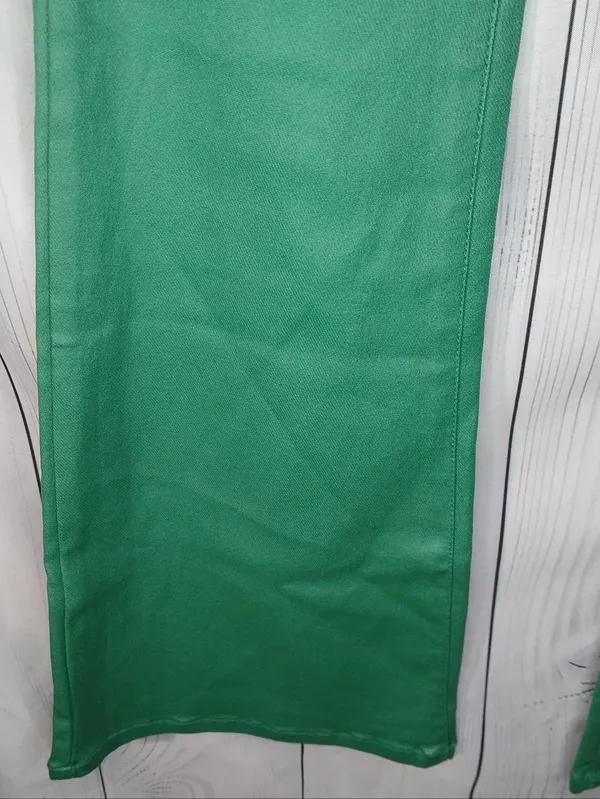 Edikted Luna Green Faux Leather Mid Rise Women's Flare Y2K FashionEdgy Pants - Image 5
