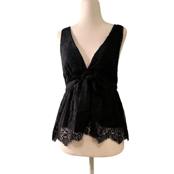FREE PEOPLE NWT Peplum Black Lace Babydoll Tank - Image 2