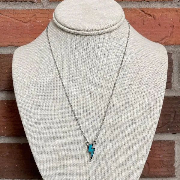 Faux Turquoise Lightning Bolt Necklace Blue - Image 2