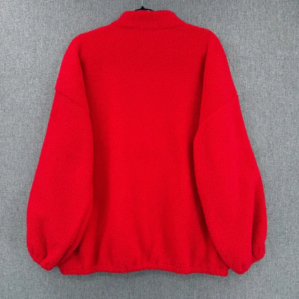LOFT Womens XL Red Sherpa Fleece Floral Yoke Snap Neck Pullover Sweatshirt - Image 2