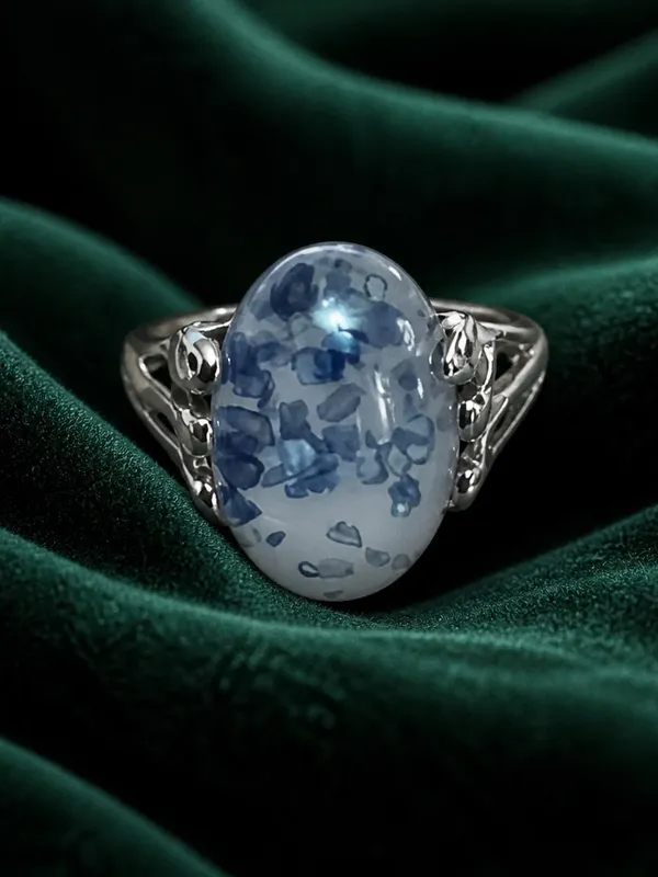 Gorgeous Stainless Steel Silver w/ Gorgeous Frosted White/Blue Gemstone Size 6 - Image 2