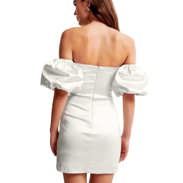 Abercrombie & Fitch Silver Satin Off the Shoulder Puff Sleeve Mini Dress XL‎ - Image 11