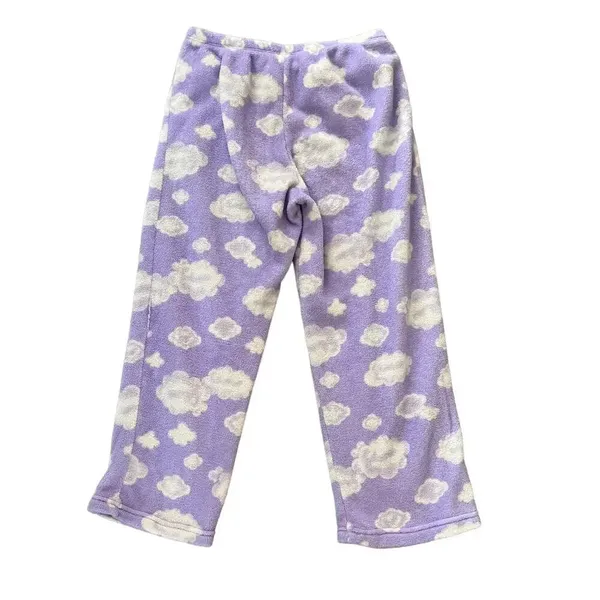Victoria's Secret Pink Women's XL Lavender‎ Cloud Print V-Neck Fleece Pajama Set - Image 8