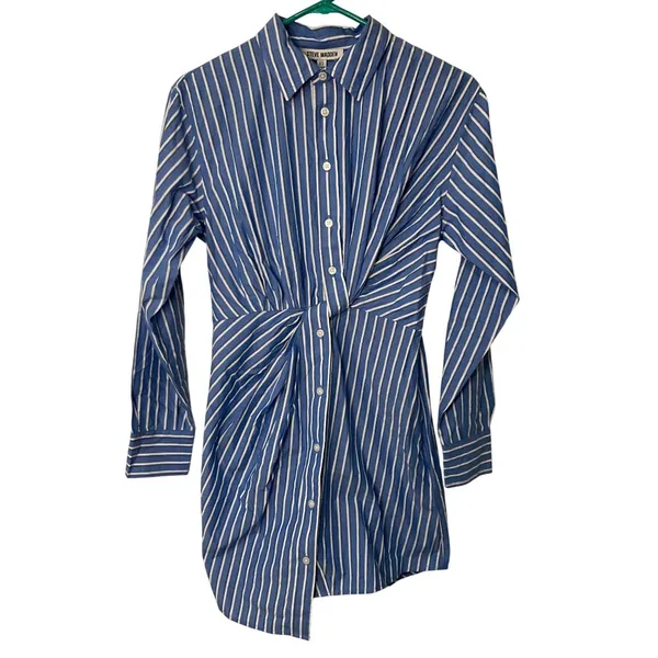 Steve Madden Nadia Dress in Blue Small New Womens Shirtdress Pinstriped - Image 4
