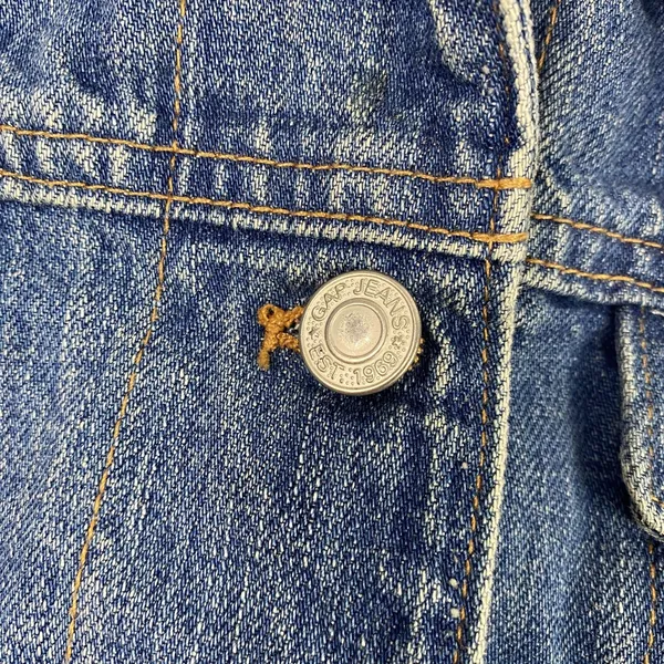 GAP Jeans Denim Trucker Jacket Womens Large Blue Button Front Monogram DJB Faded - Image 4