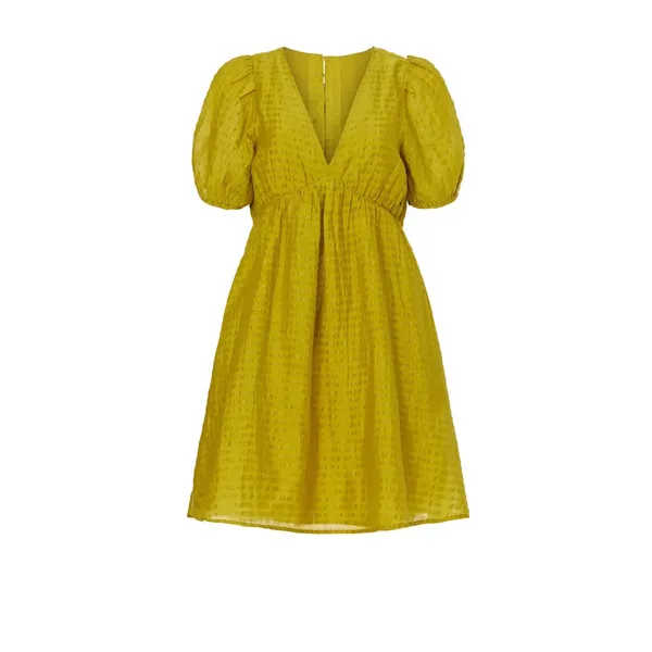 Madewell Kirkley Mini Dress Chartreuse Linen Blend Puff Sleeve Cutout Back 4 - Image 9