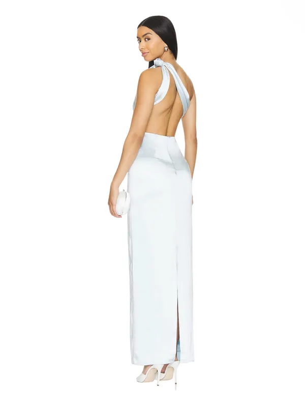 Lovers + Friends- Bella Gown One-Shoulder Satin in Light Silver-Blue Size XXS - Image 3