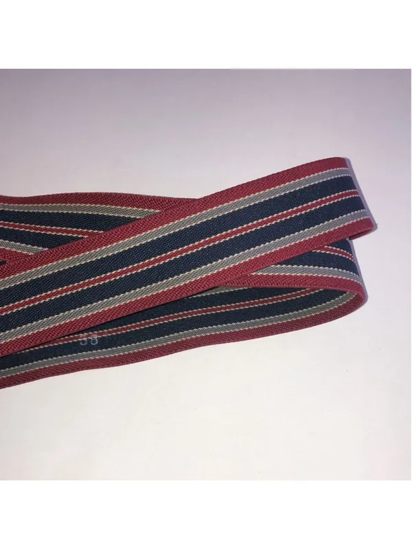 Striped Canvas Belt with Leather Accents - Red, Navy, Cream - Image 3