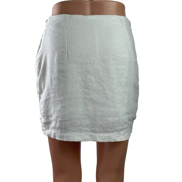Abercrombie & Fitch Womens White Linen Blend Side Zip Wrap Mini Skirt Skort Sz S - Image 4