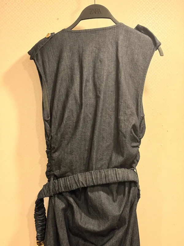 NWOT Zara Navy Blue Denim Button Front Sleeveless Midi Shirt Dress Gold Belt S - Image 11