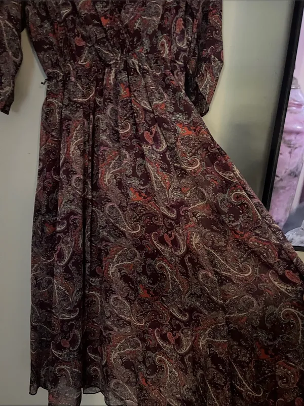 Long Wrap Dress in Burgundy - Image 5