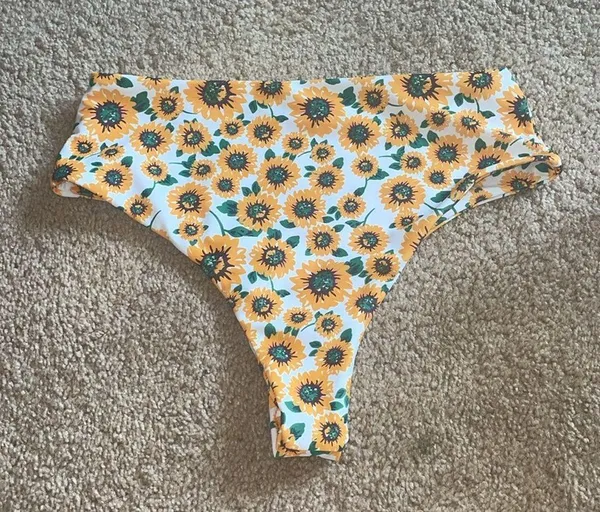 Sunflower Print Bikini Bottoms size medium floral sunflower high waisted bikini - Image 3