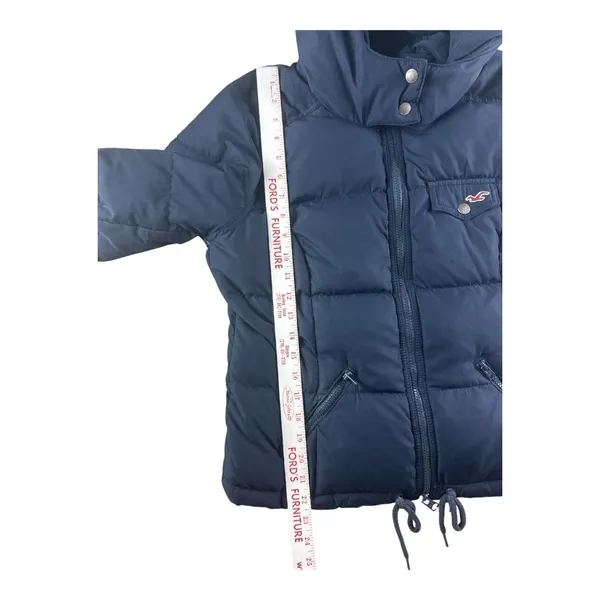 2000's Hollister Navy Blue Hooded Puffer Jacket Down Quilted Coat Large Y2K - Image 8