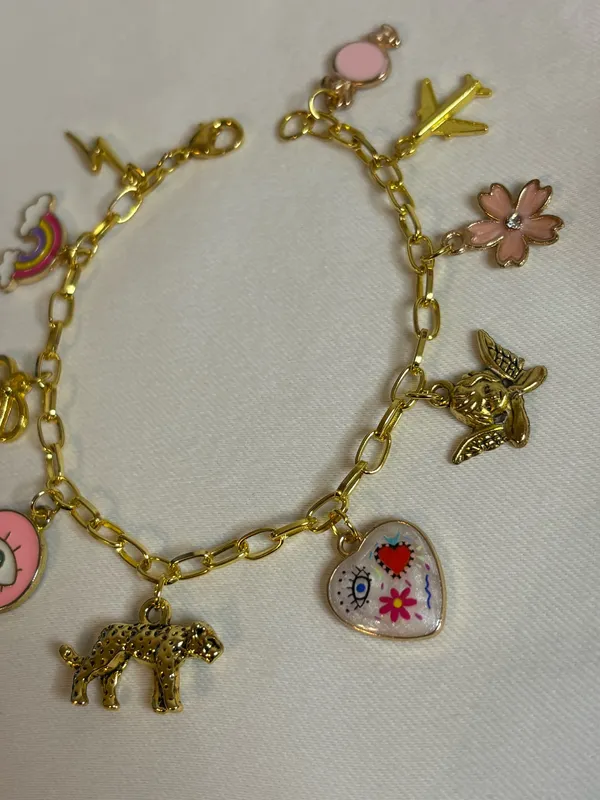 Handmade Pink/Gold Charm Bracelet - Image 3
