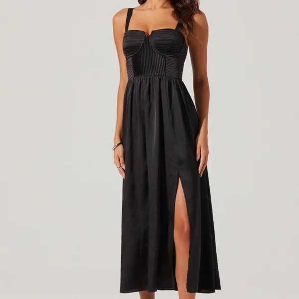 ASTR the Label Black Pleated Bustier‎ Midi Slit Dress NEW - Image 3