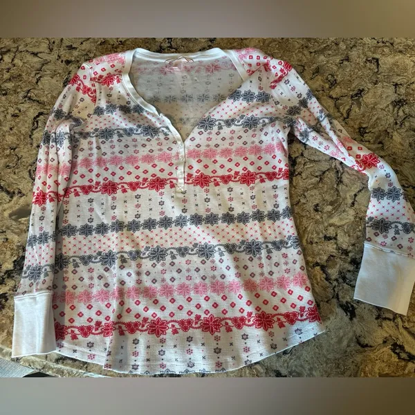 Victoria’s Secret Fireside Two Piece Thermal Set Fair Isle Pajamas PJs Size L - Image 4