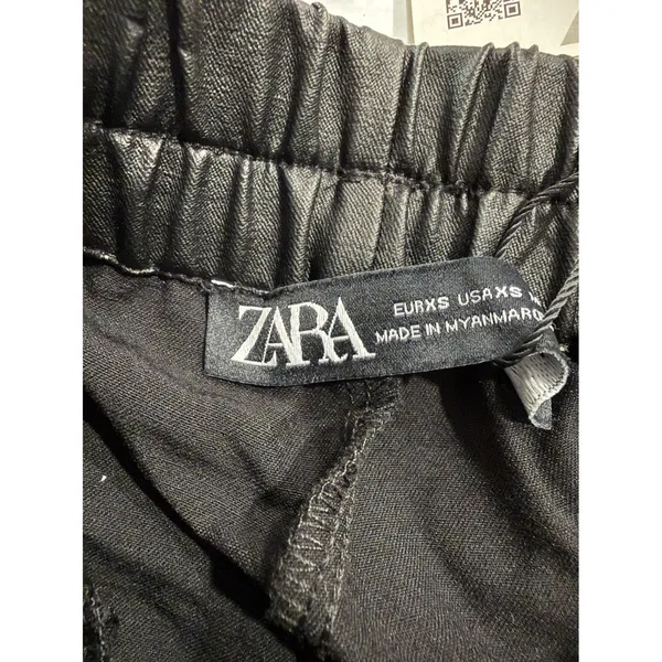 ZARA Faux Leather Drawstring Wide Leg Pants‎ Black XS - Image 4
