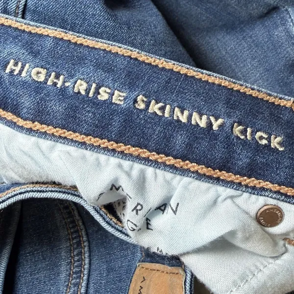 American Eagle Womens Size 12 High-Rise Skinny Kick Jeans Raw Hem Stretch Denim - Image 5