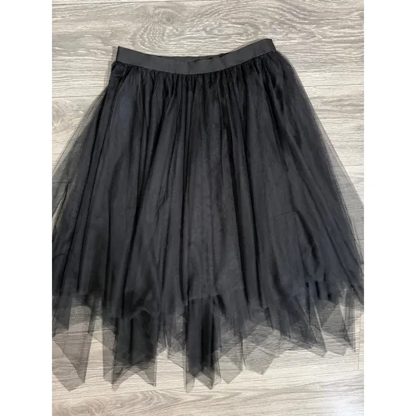 Fairy Black Tulle Mesh Handkerchief Hem Midi Skirt Medium Whimsigoth Punk Witchy - Image 2